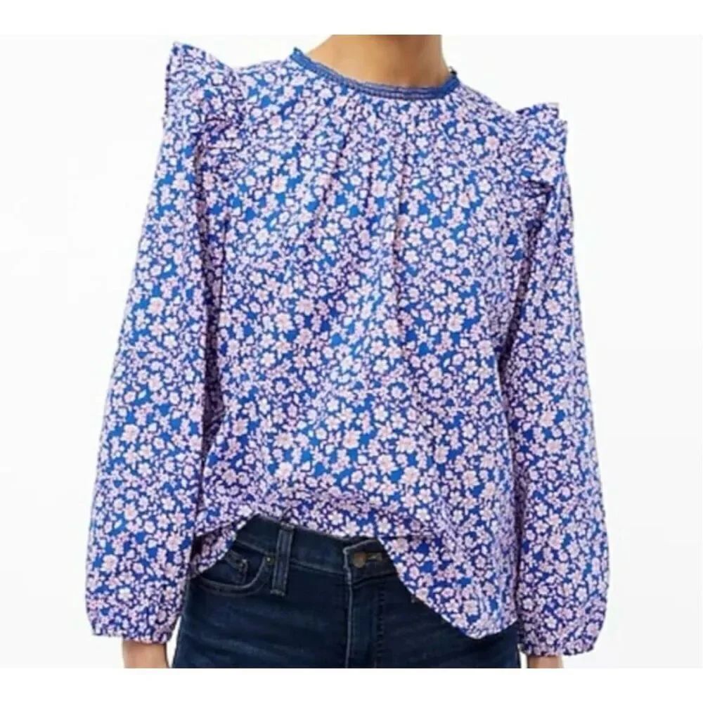 J.crew floral ruffle sleeve long sleeve blouse mp